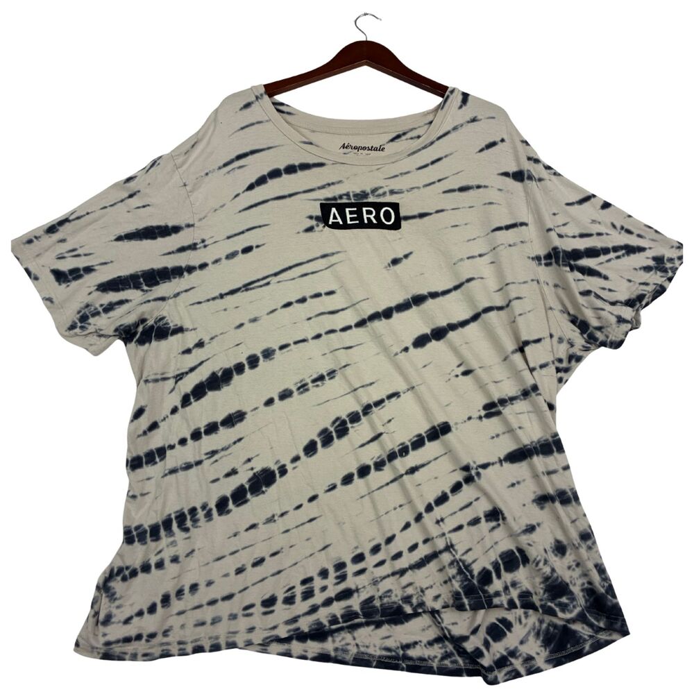 Aeropostale Womens Oversized Tie Dye T Shirt Beige Navy AERO Graphic Relaxed Tee